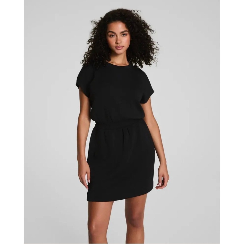 Spanx AirEssentials Cap Sleeve Dress Black 3X Tall Cinched Waist Pockets